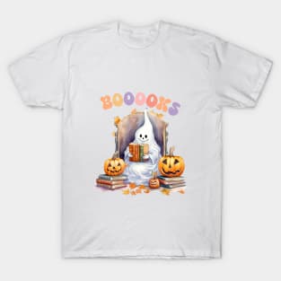 Funny Halloween Cute Ghost Book Reading School Teacher T-Shirt